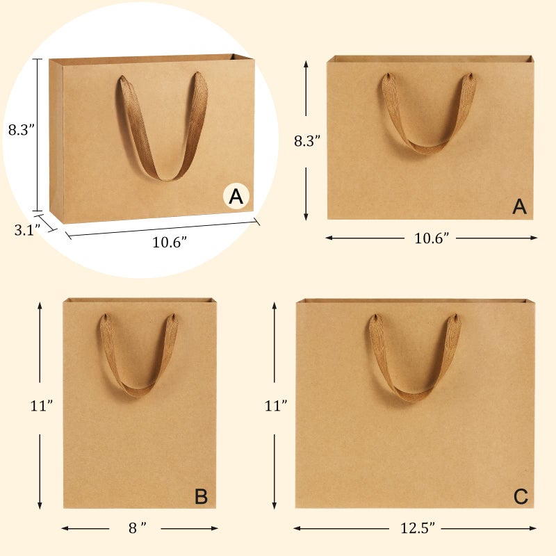 BagDream Gift Paper Bags 10.6x3.1x8.3 Gift Bags 50Pcs Heavy Duty Kraft Brown Paper Bags with Handles Soft Cloth, Party Favor Bags Shopping Bags Retail Merchandise Bags Wedding Party Gift Bags - Image 2